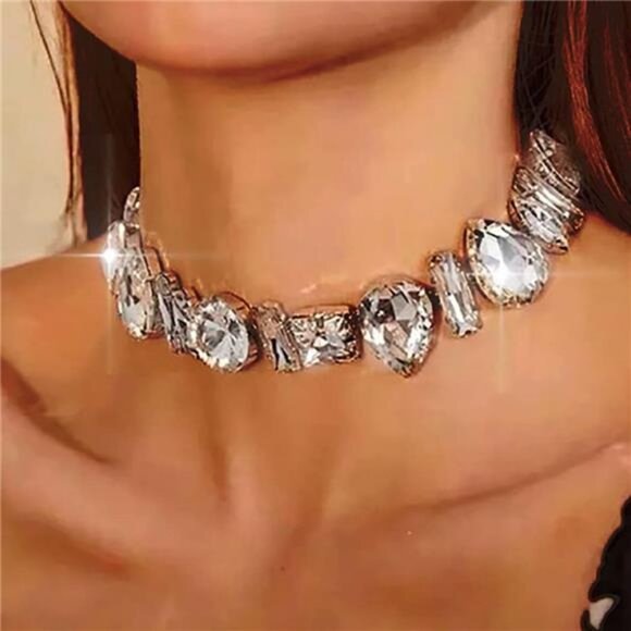 Silver Crystal Chokers: Rhinestone Necklaces - - Picture 10 of 14